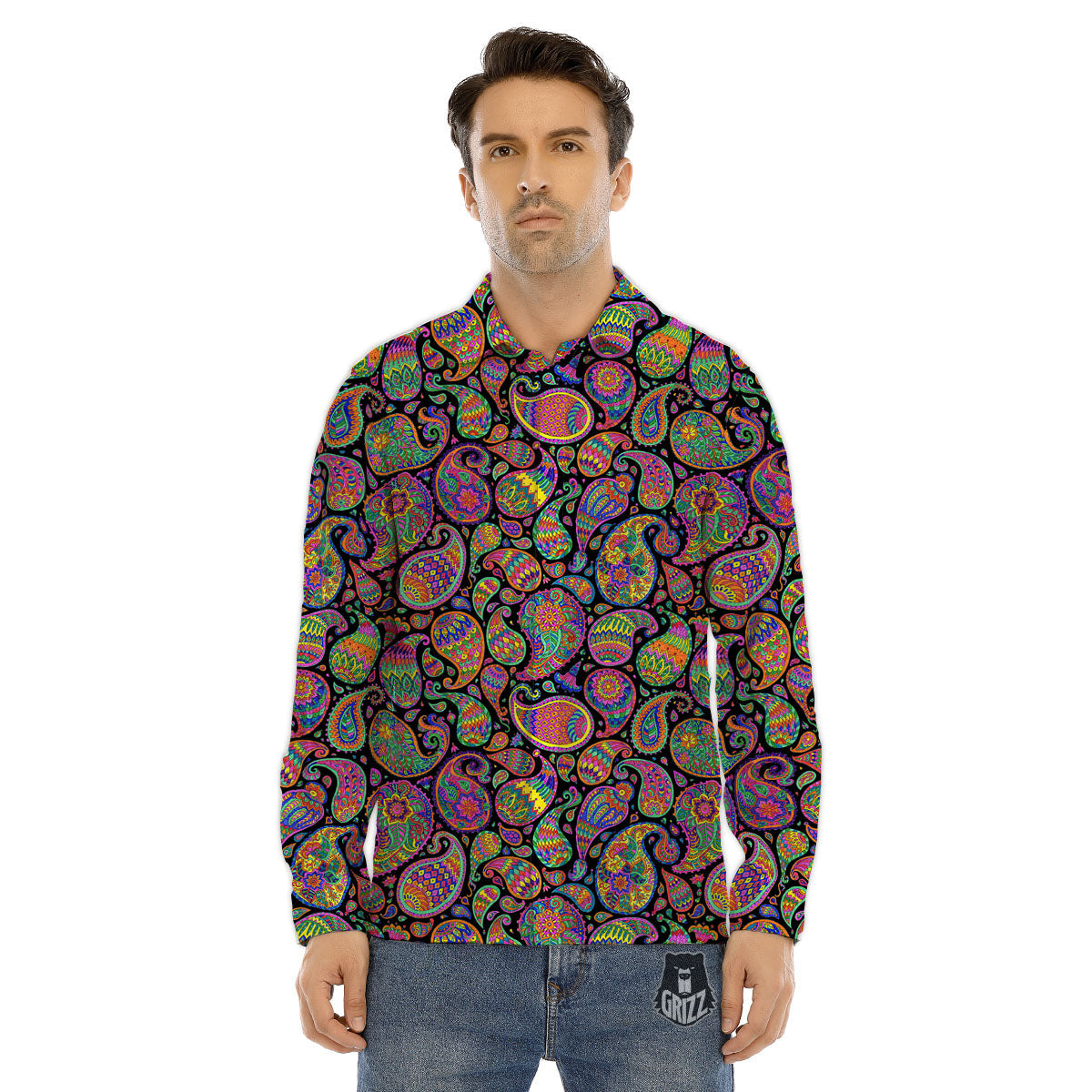 Orange Green And Pink Paisley Print Men's Dress Shirts-grizzshop