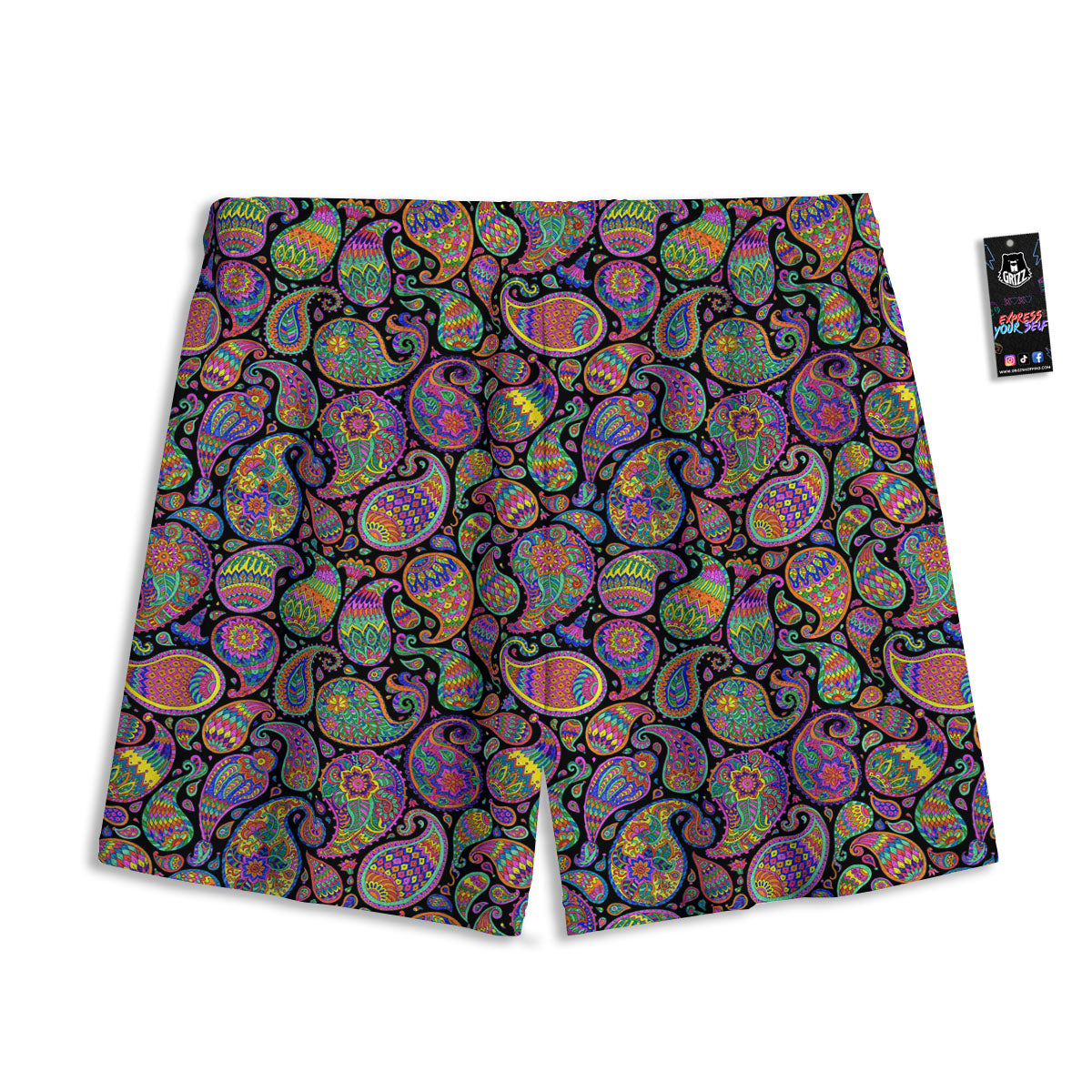 Orange Green And Pink Paisley Print Mesh Shorts