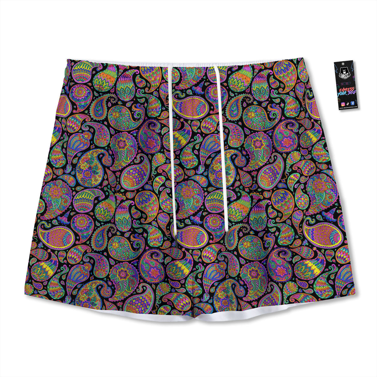 Orange Green And Pink Paisley Print Mesh Shorts