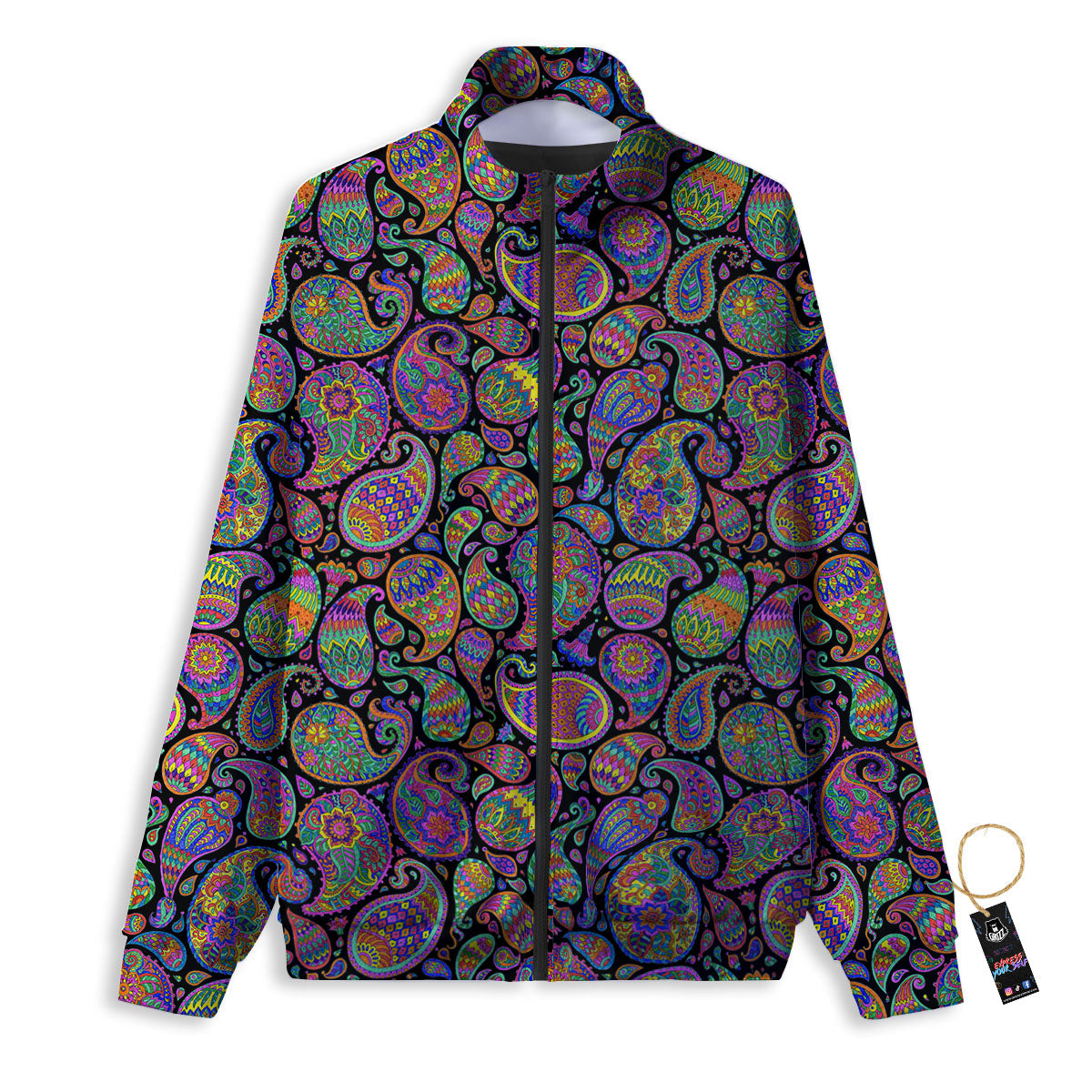 Orange Green And Pink Paisley Print Track Jacket-grizzshop