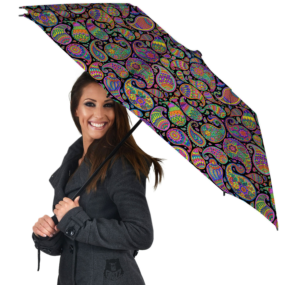 Orange Green And Pink Paisley Print Umbrella-grizzshop