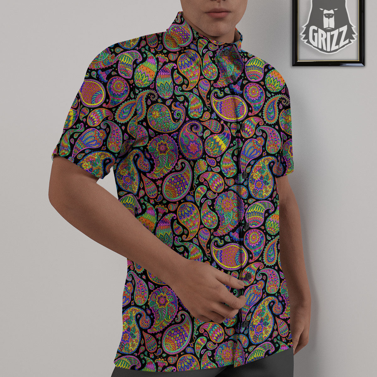 Orange Green And Pink Paisley Print Untucked Shirts-grizzshop