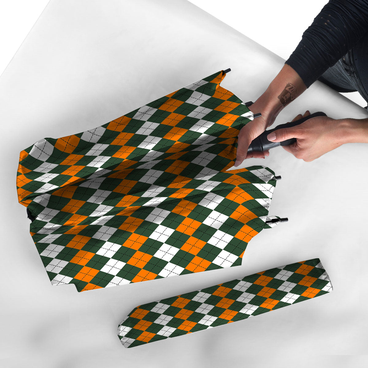 Orange Green And White Argyle Print Umbrella-grizzshop