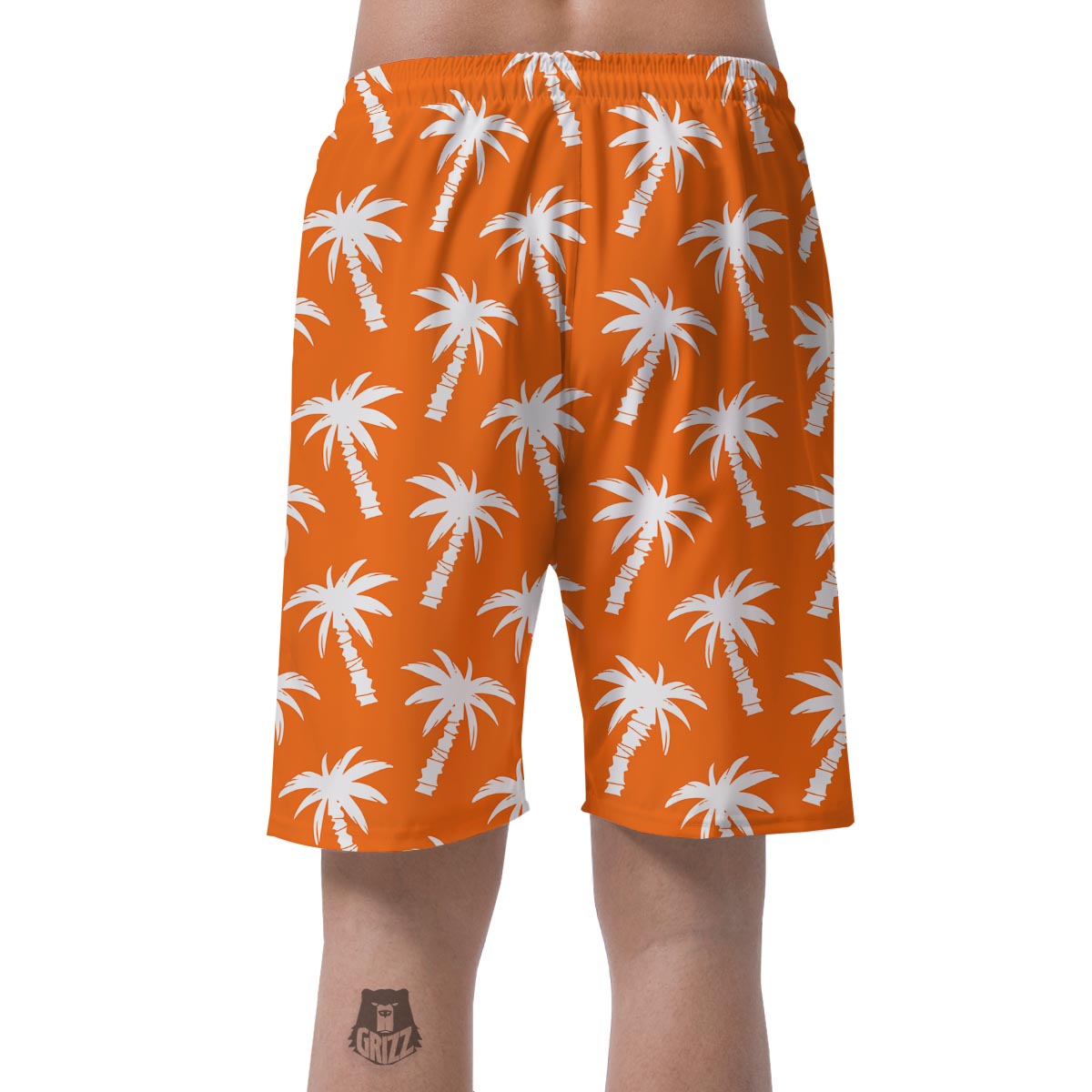 Orange Hawaiian Palm Tree Print Men's Shorts-grizzshop