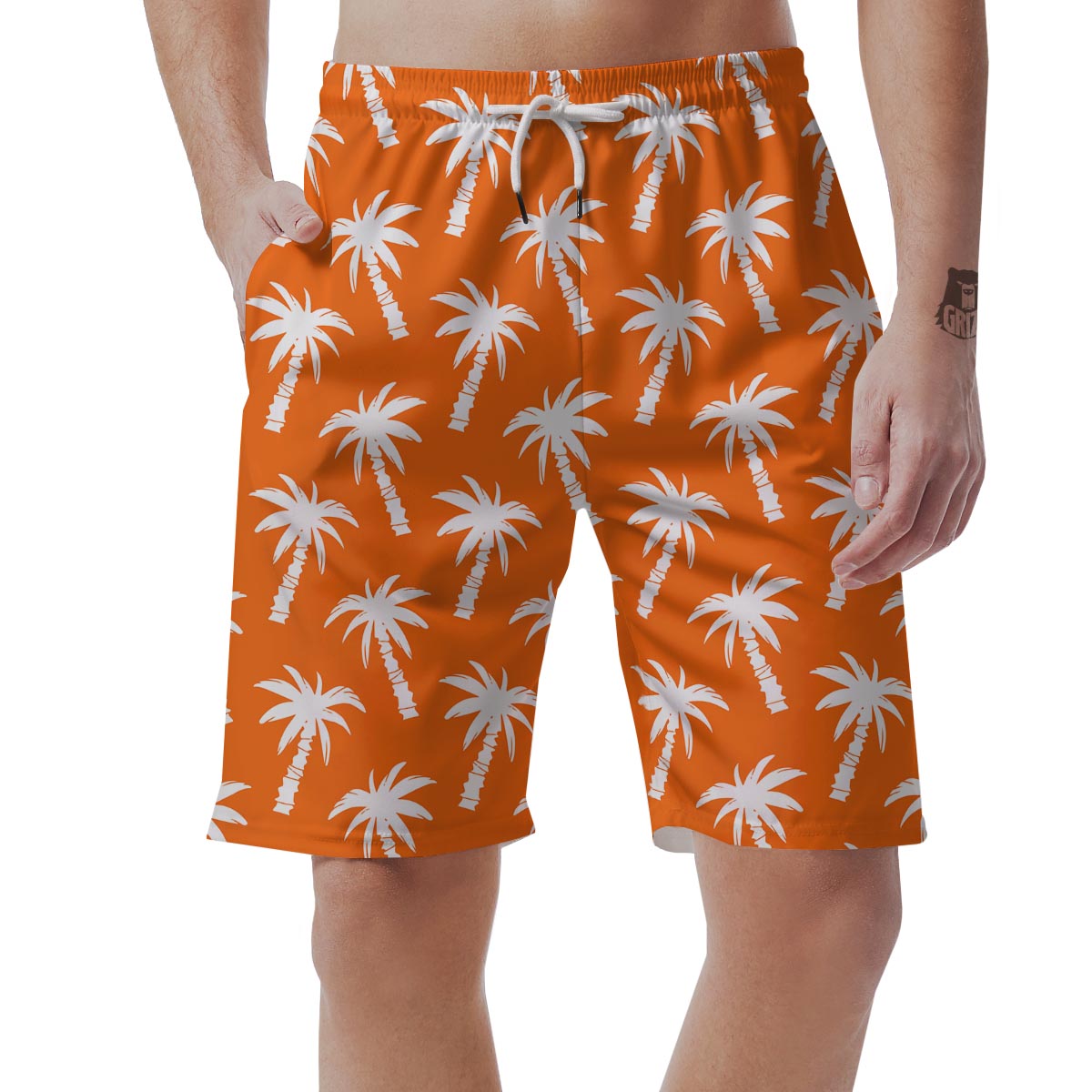 Orange Hawaiian Palm Tree Print Men's Shorts-grizzshop