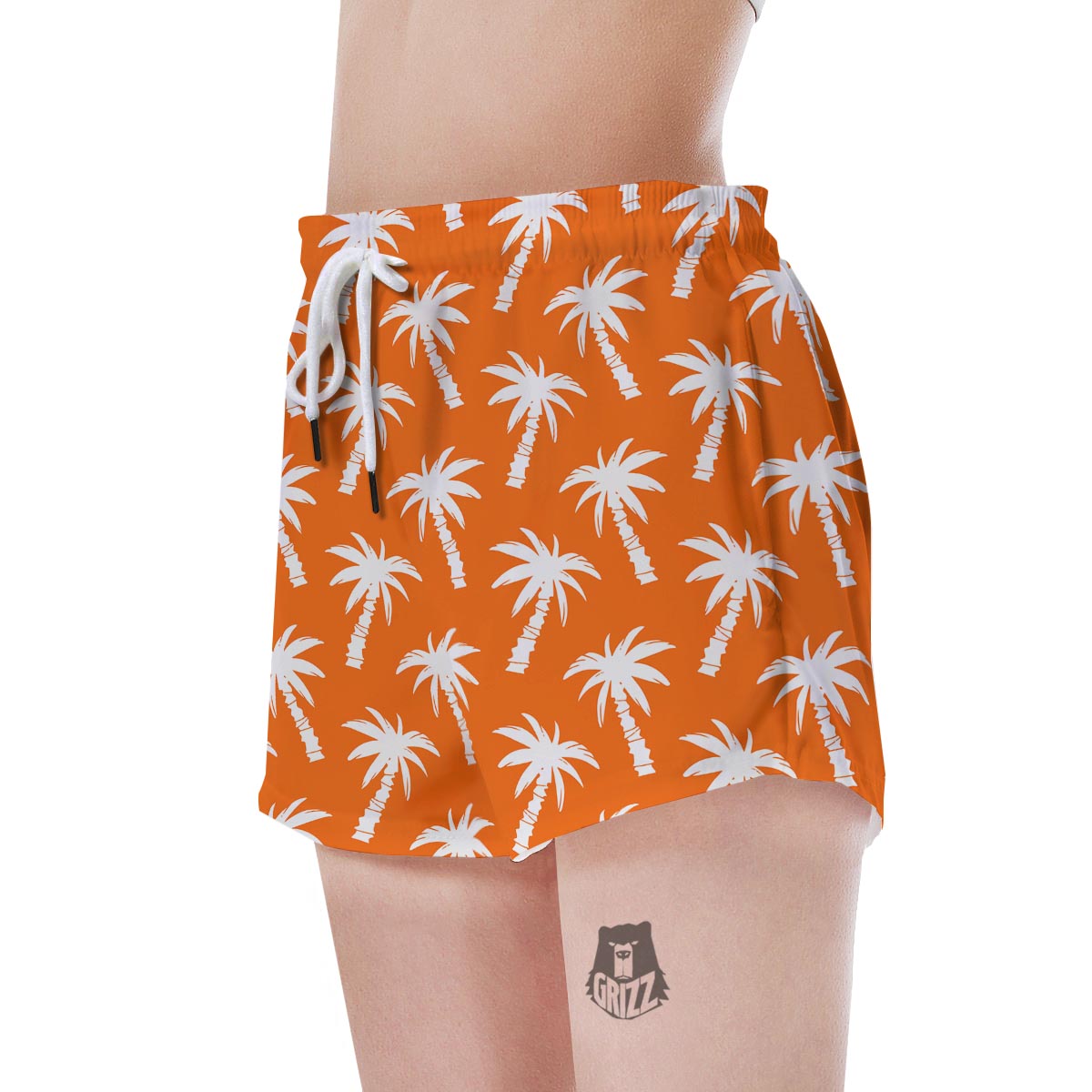Orange Hawaiian Palm Tree Print Women's Shorts-grizzshop