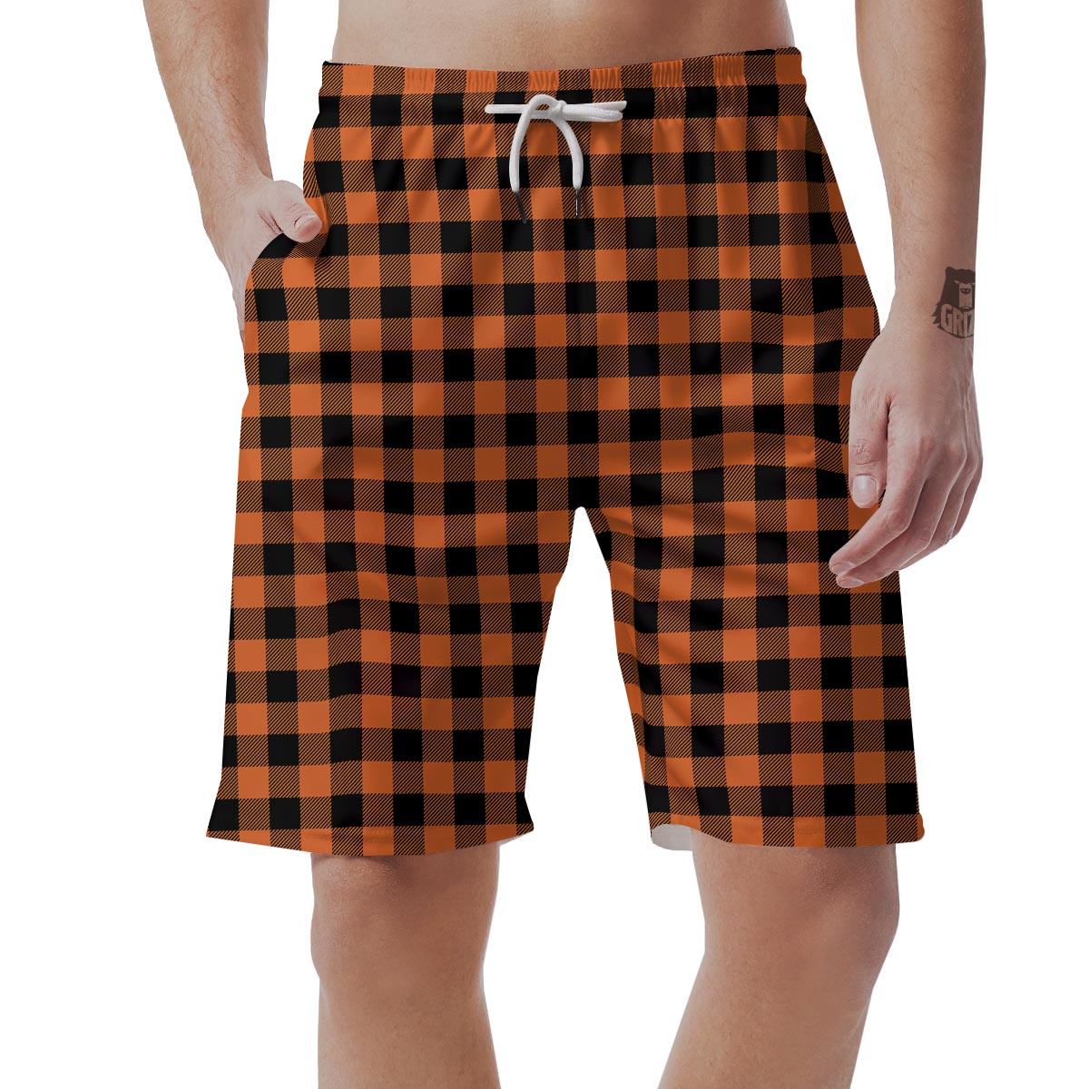 Orange Plaid Men's Shorts-grizzshop