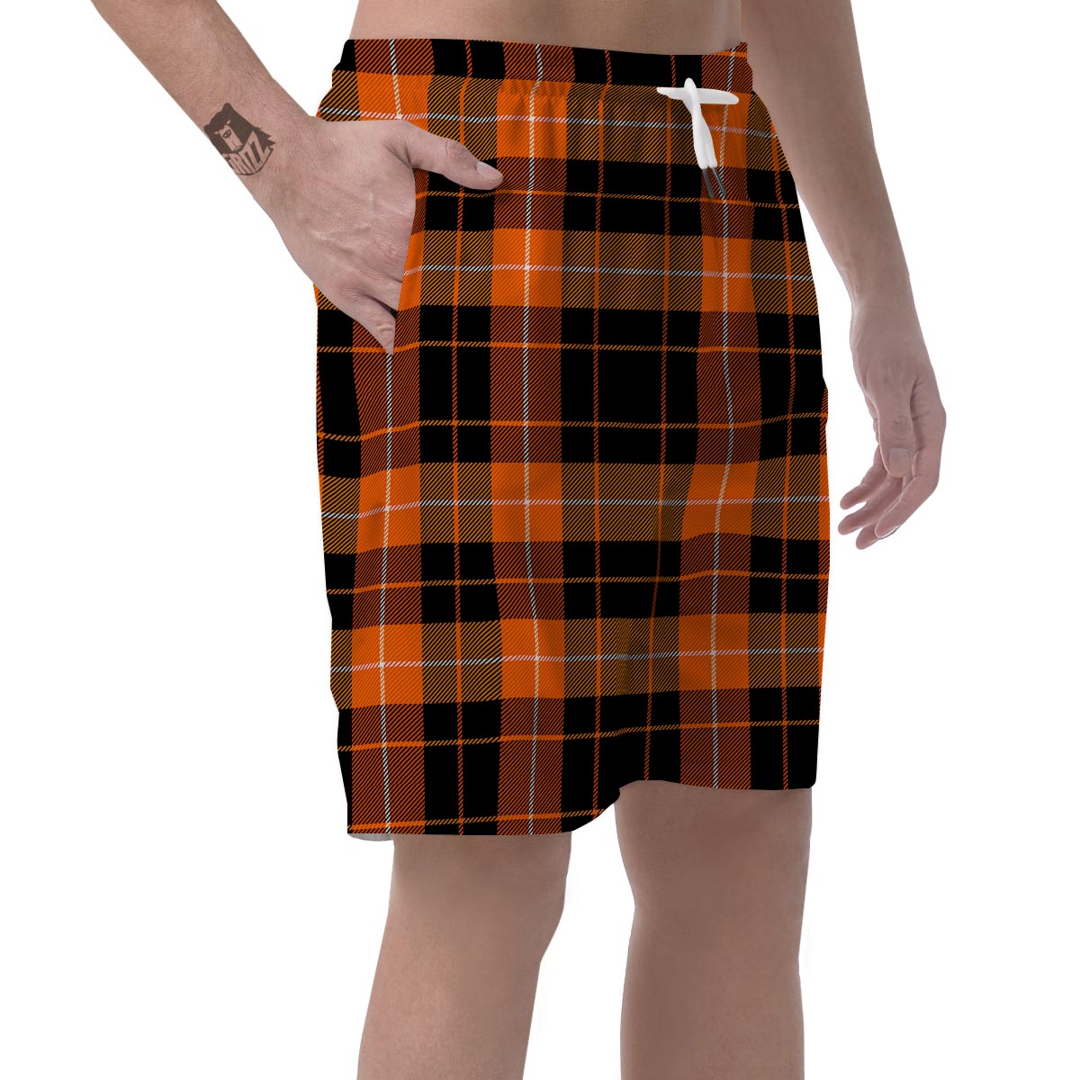 Orange Plaid Tartan Men's Shorts-grizzshop