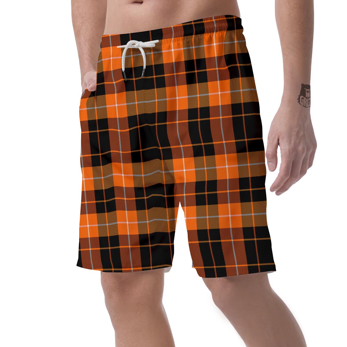 Orange Plaid Tartan Men's Shorts-grizzshop