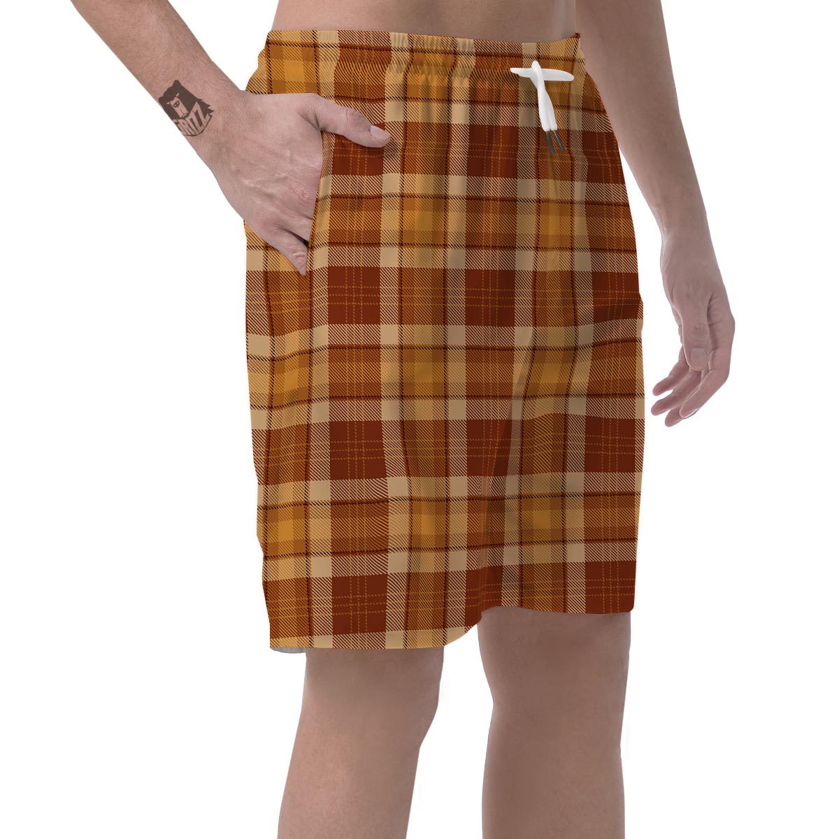 Orange Plaid Tartan Print Men's Shorts-grizzshop