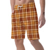 Orange Plaid Tartan Print Men's Shorts-grizzshop