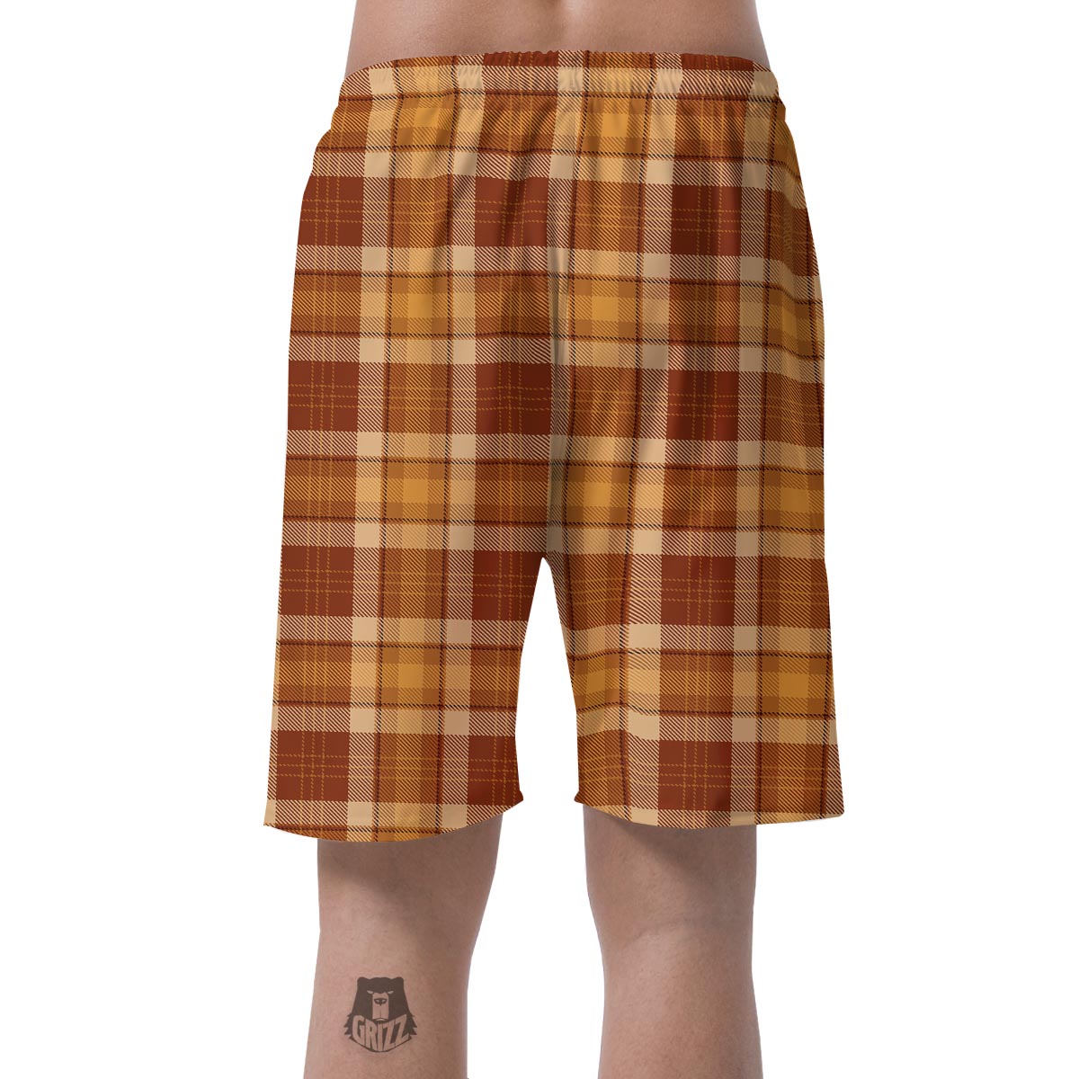 Orange Plaid Tartan Print Men's Shorts-grizzshop