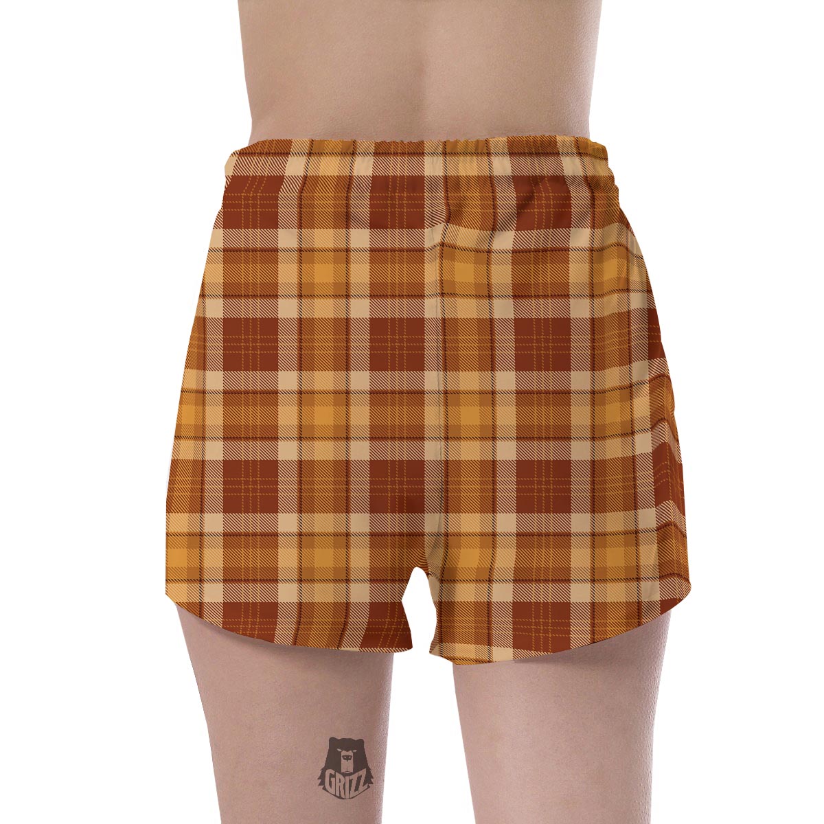 Orange Plaid Tartan Print Women's Shorts-grizzshop