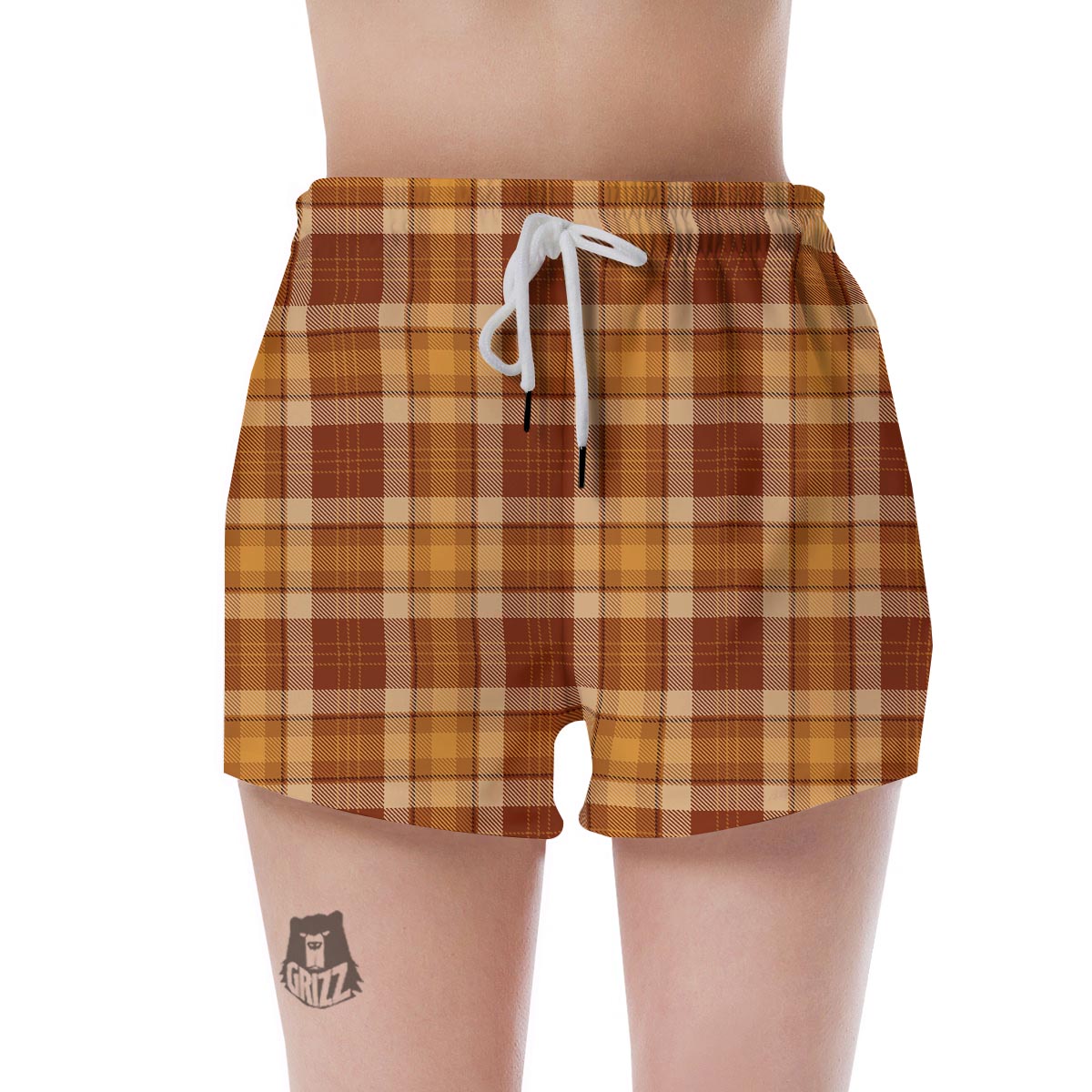 Orange Plaid Tartan Print Women's Shorts-grizzshop
