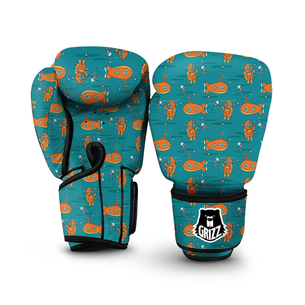 Orange Submarine Print Pattern Boxing Gloves-grizzshop