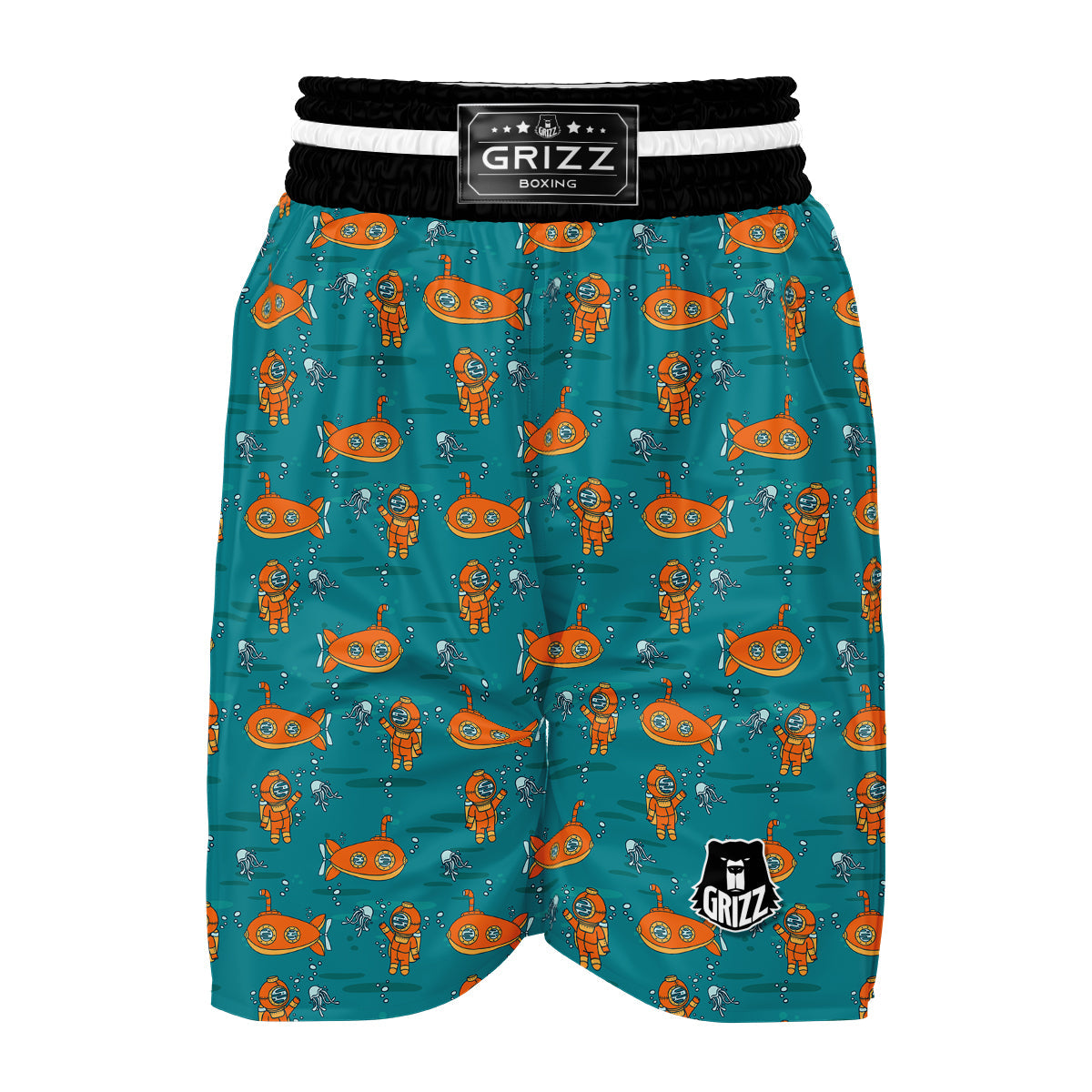 Orange Submarine Print Pattern Boxing Shorts-grizzshop