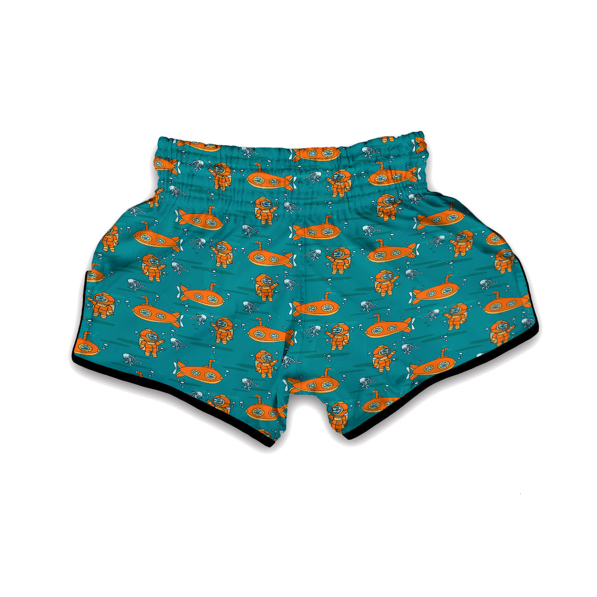 Orange Submarine Print Pattern Muay Thai Boxing Shorts-grizzshop