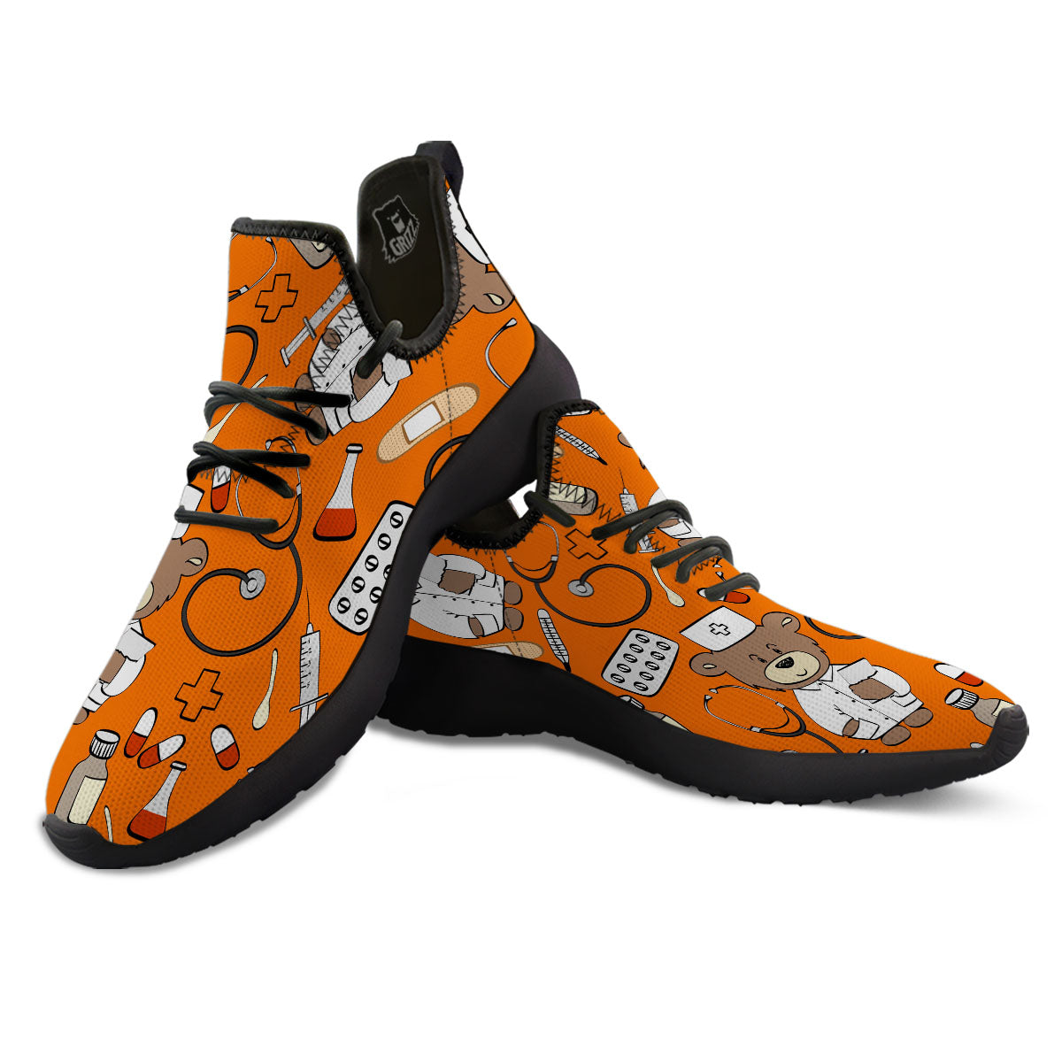 Orange Teddy Bear Nurse Black Athletic Shoes-grizzshop