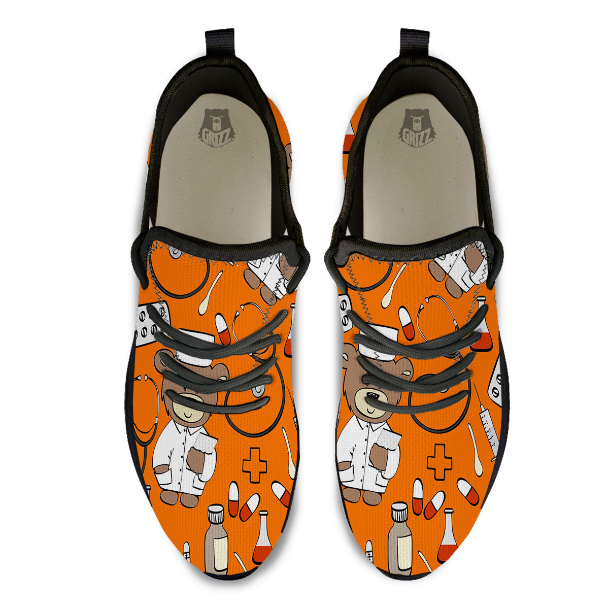 Orange Teddy Bear Nurse Black Athletic Shoes-grizzshop