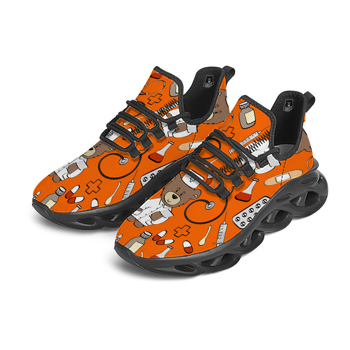 Orange Teddy Bear Nurse Black Running Shoes-grizzshop