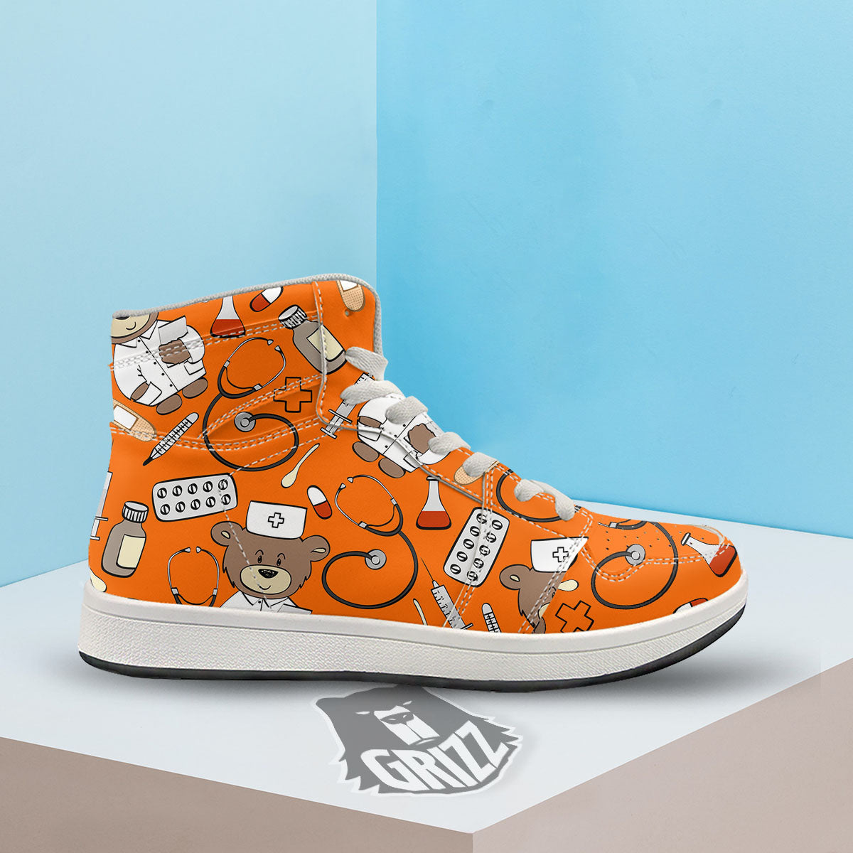 Orange Teddy Bear Nurse High Top Sneakers-grizzshop