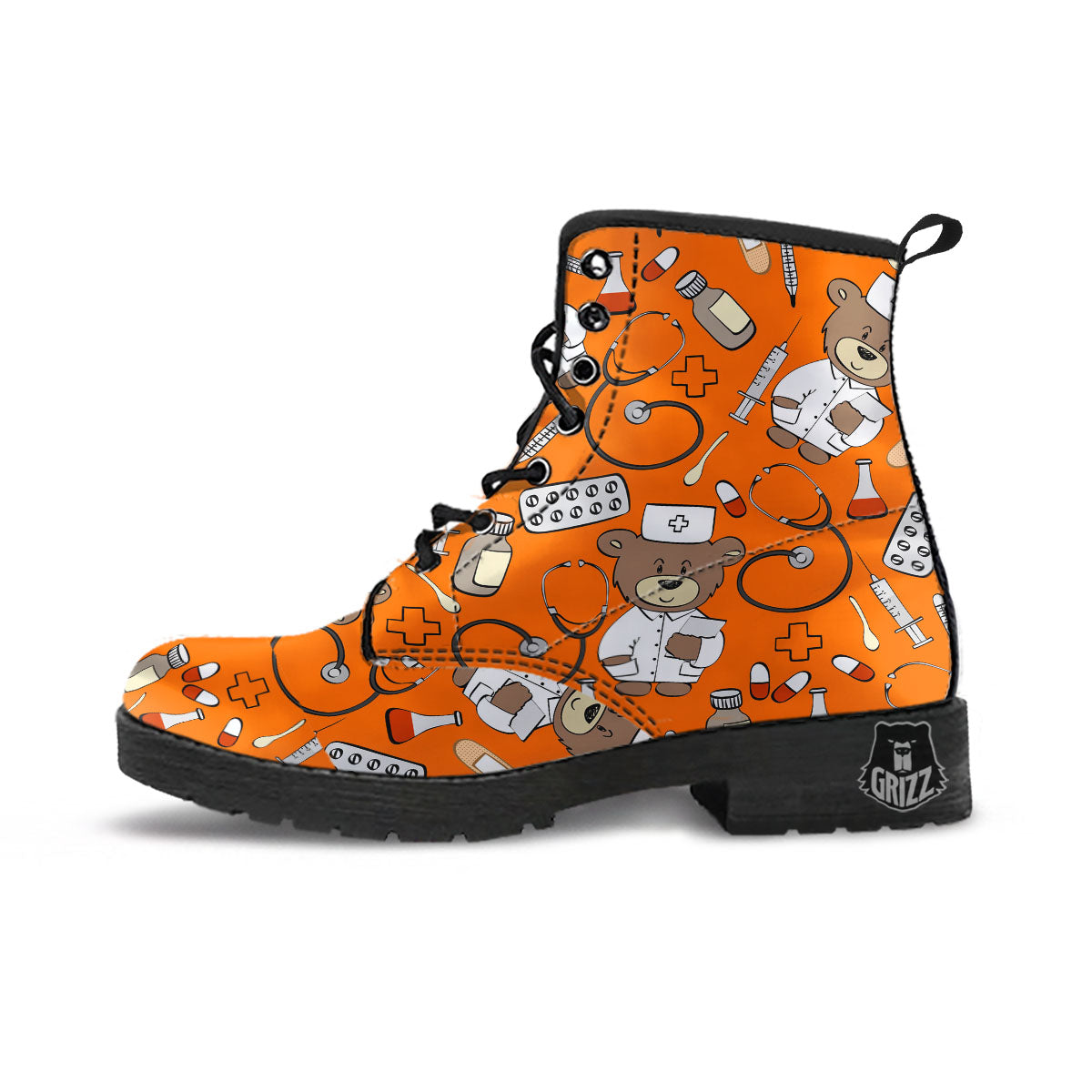 Orange Teddy Bear Nurse Leather Boots-grizzshop