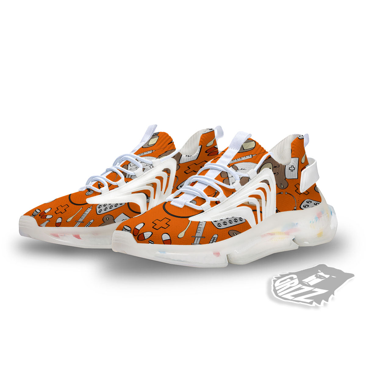 Orange Teddy Bear Nurse White Gym Shoes-grizzshop