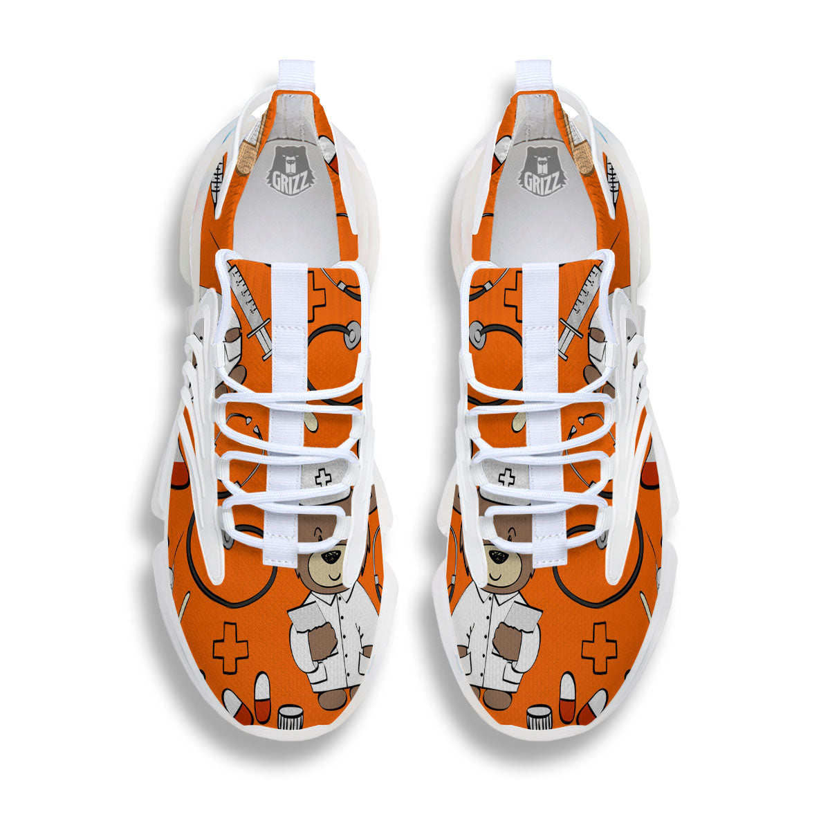 Orange Teddy Bear Nurse White Gym Shoes-grizzshop
