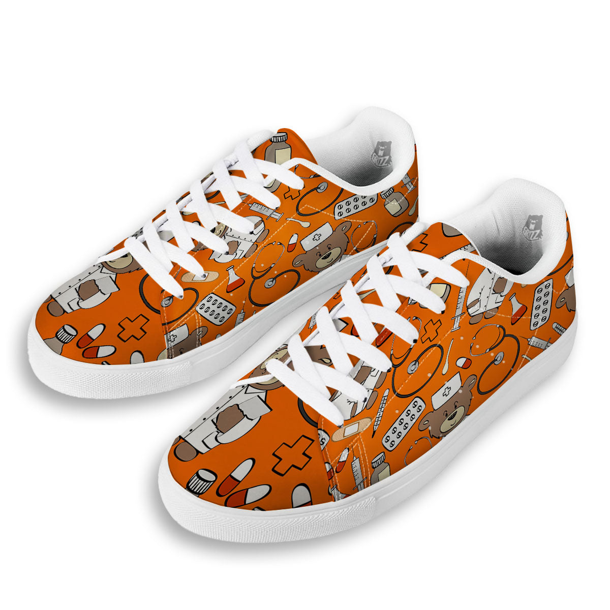 Orange Teddy Bear Nurse White Low Top Sneakers-grizzshop