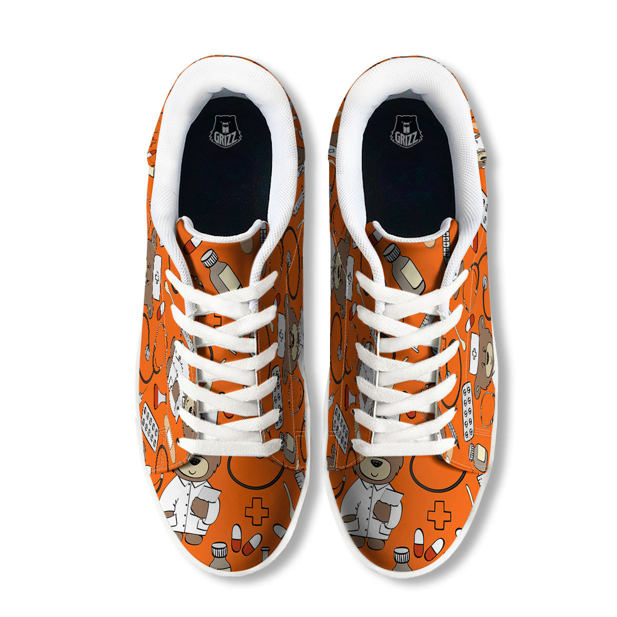 Orange Teddy Bear Nurse White Low Top Sneakers-grizzshop