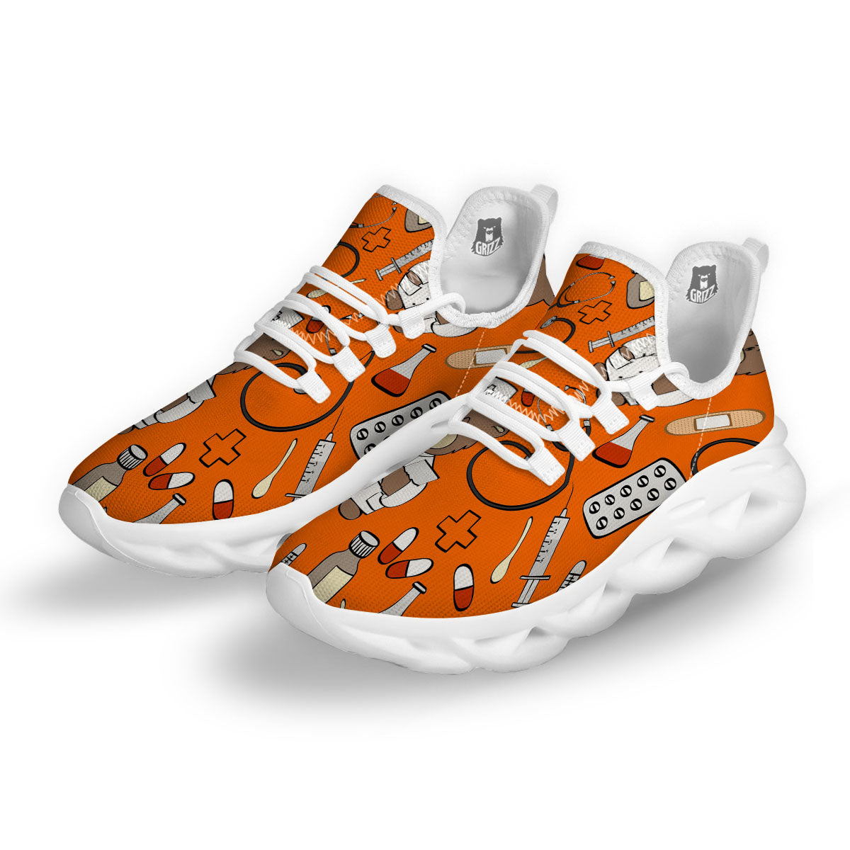 Orange Teddy Bear Nurse White Running Shoes-grizzshop