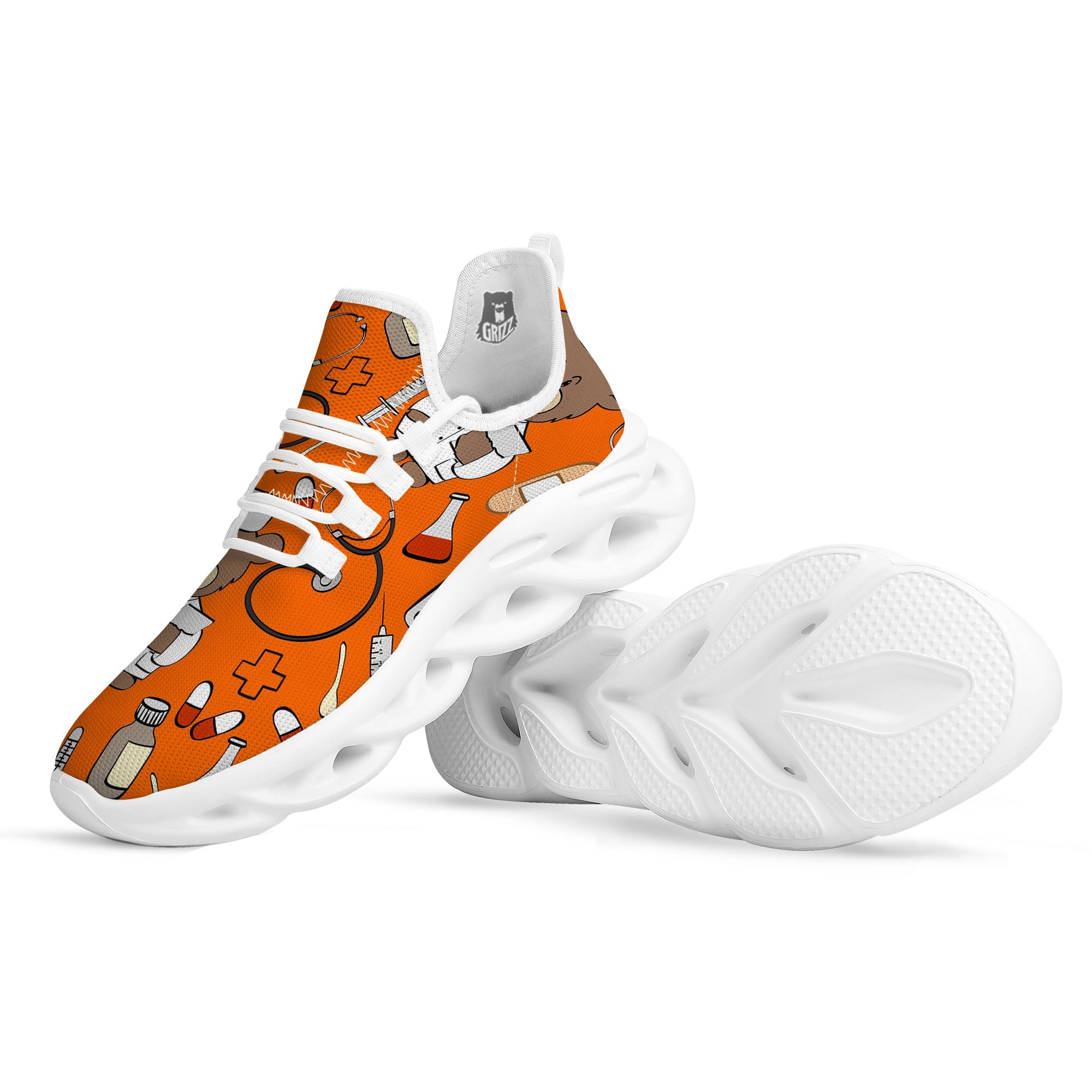 Orange Teddy Bear Nurse White Running Shoes-grizzshop