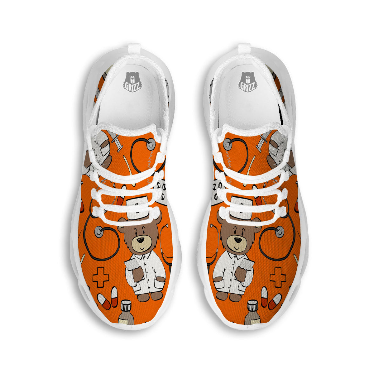 Orange Teddy Bear Nurse White Running Shoes-grizzshop
