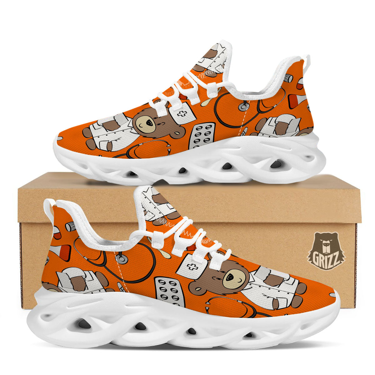 Orange Teddy Bear Nurse White Running Shoes-grizzshop