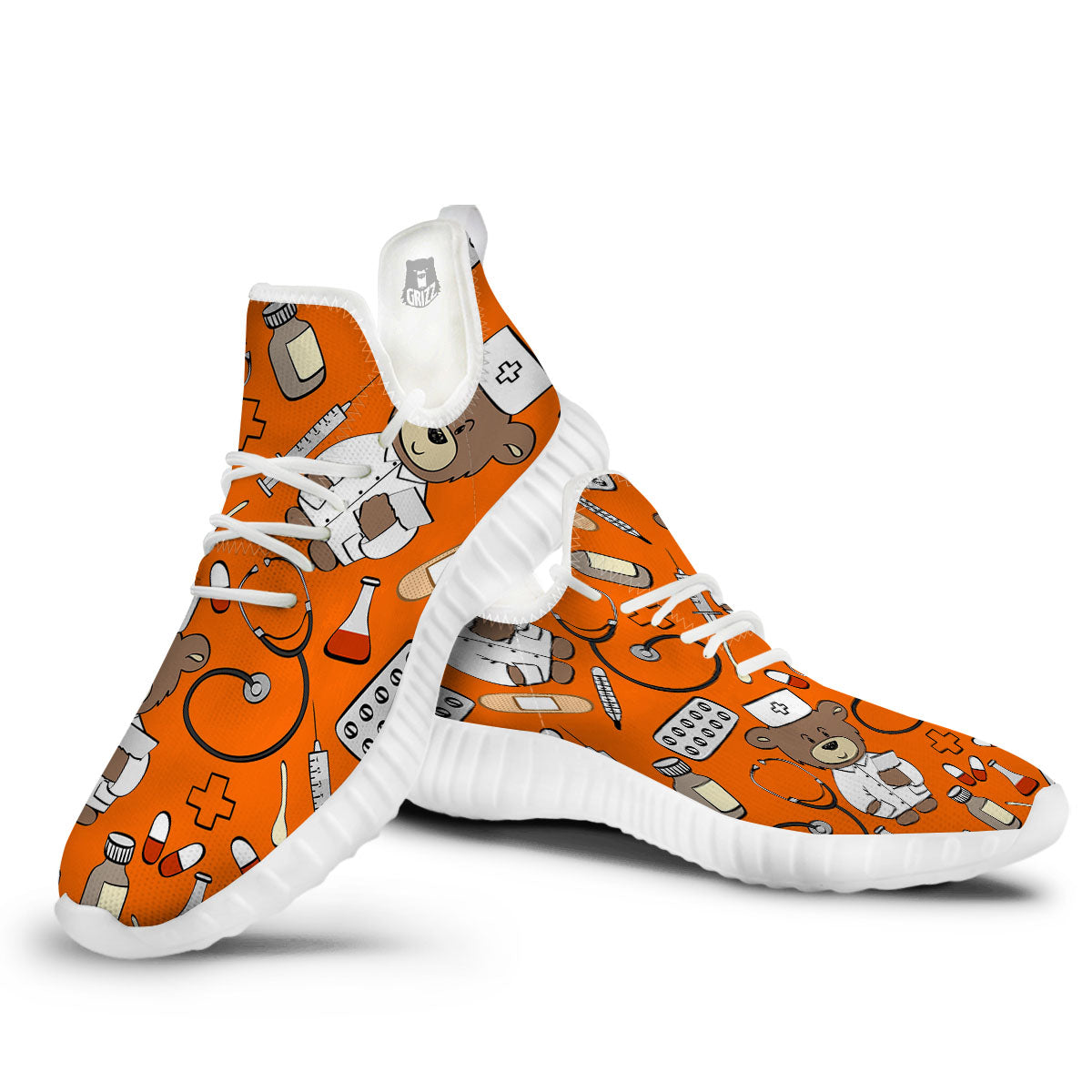 Orange Teddy Bear Nurse White Walking Shoes-grizzshop