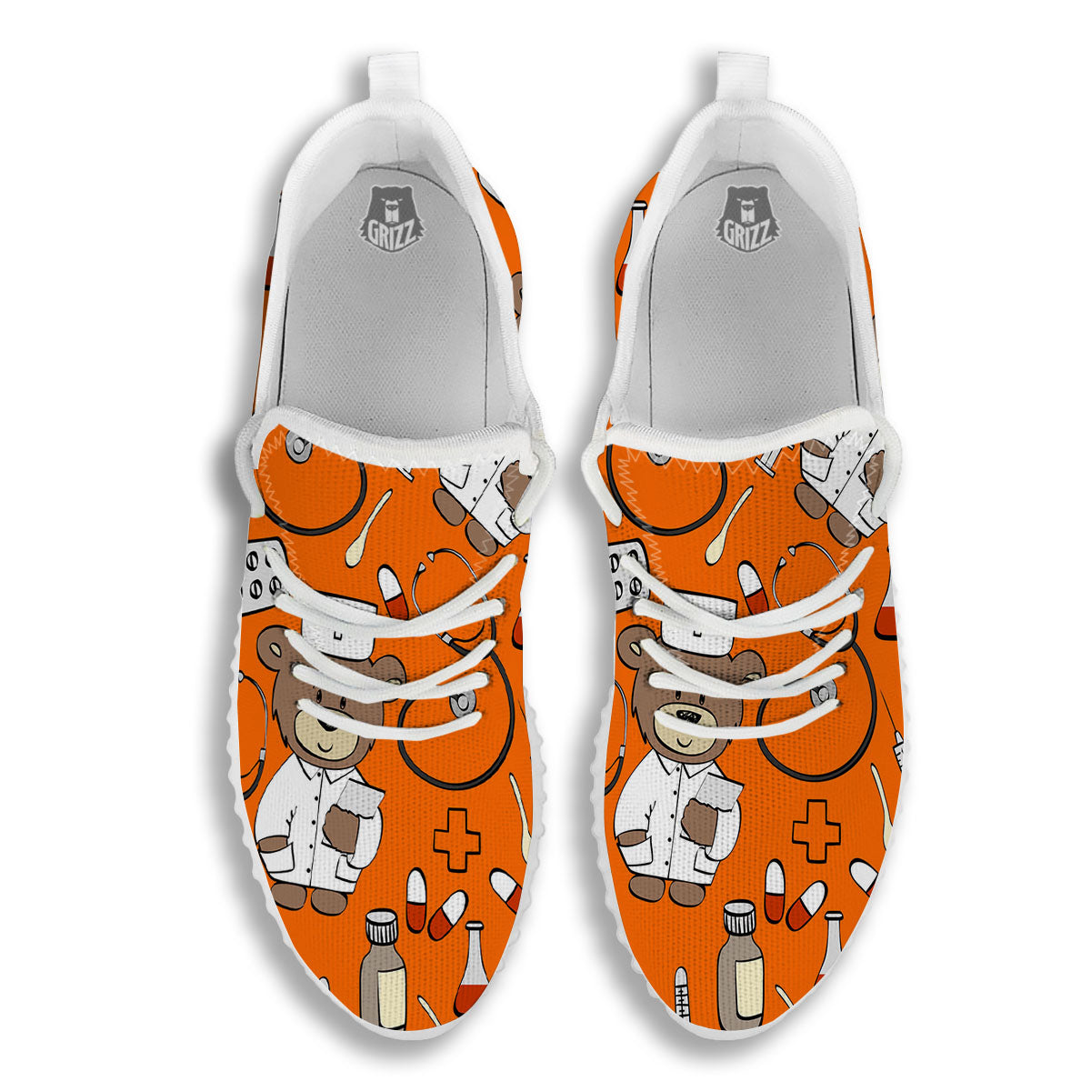 Orange Teddy Bear Nurse White Walking Shoes-grizzshop