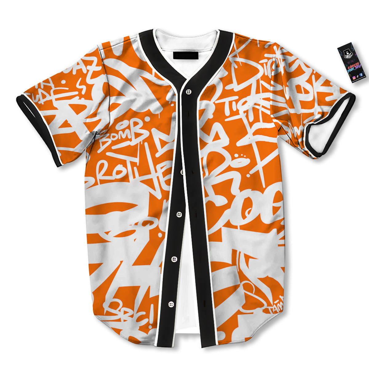 Orange Urban Graffiti Text Print Pattern Baseball Jersey-grizzshop