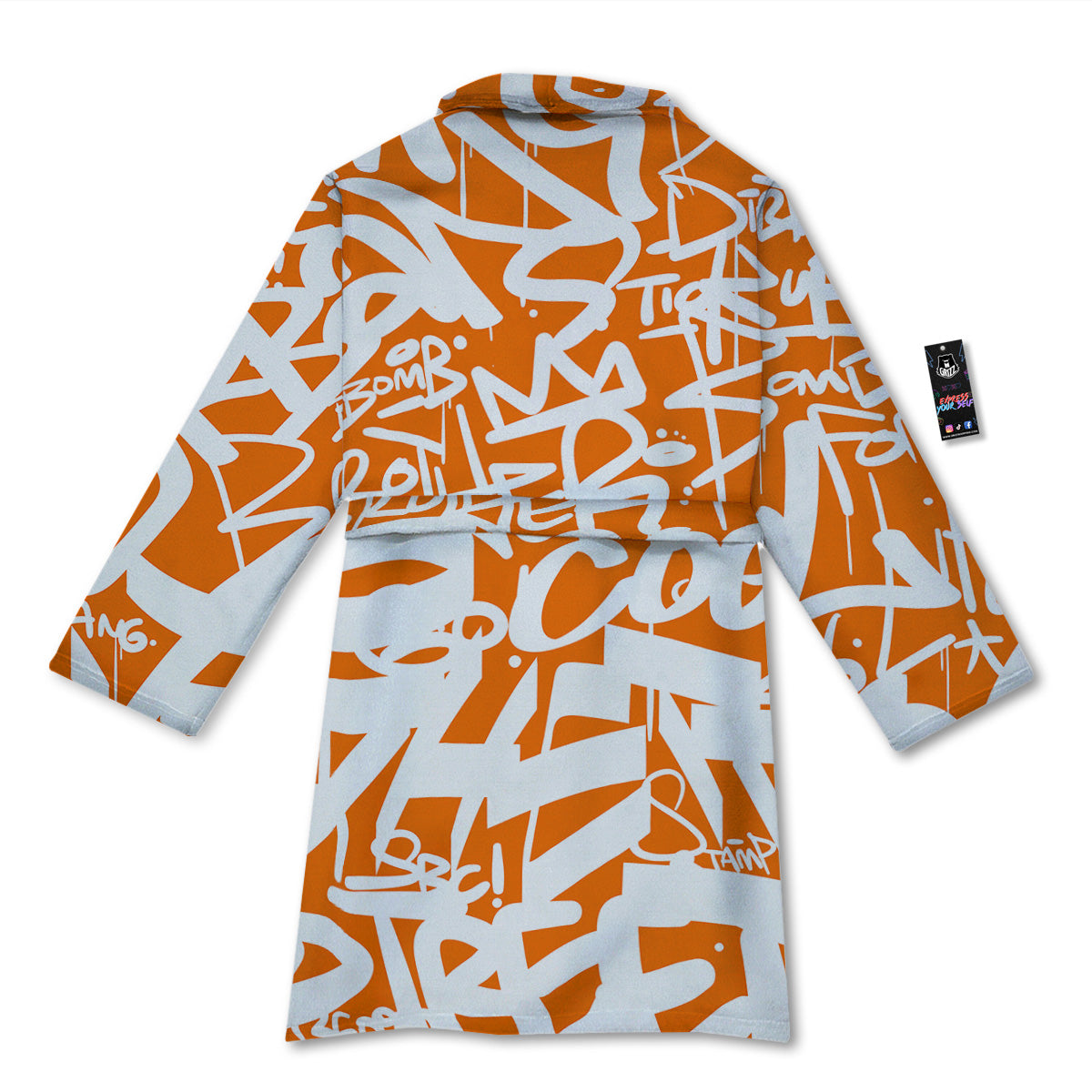 Orange Urban Graffiti Text Print Pattern Bathrobe-grizzshop