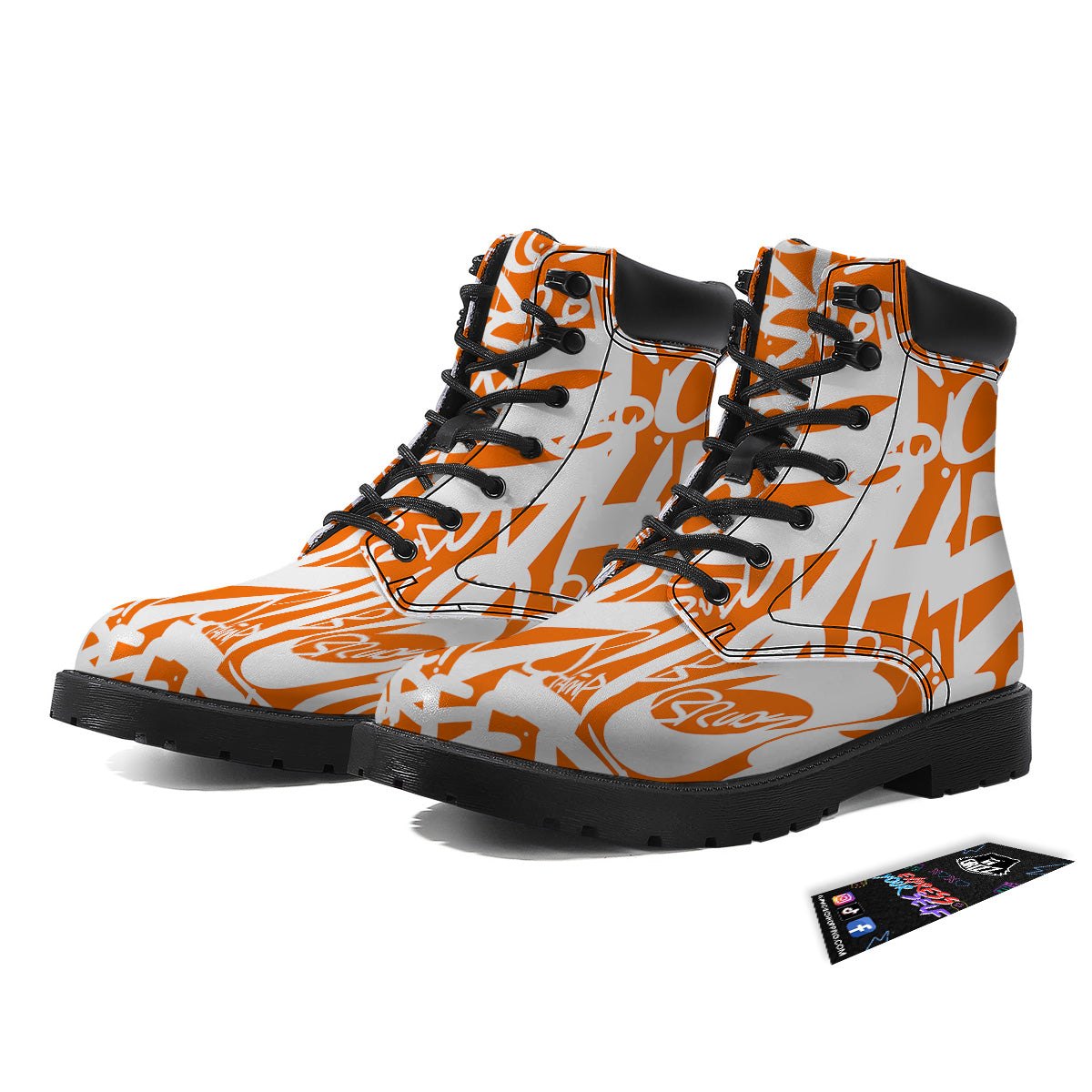 Orange Urban Graffiti Text Print Pattern Boots-grizzshop