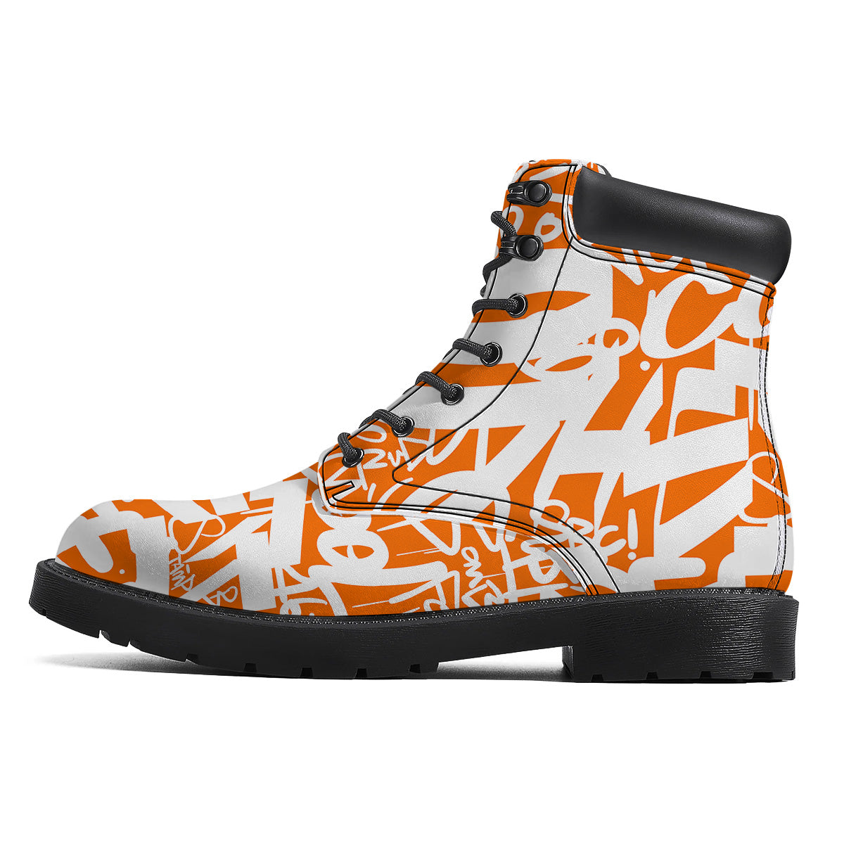 Orange Urban Graffiti Text Print Pattern Boots-grizzshop