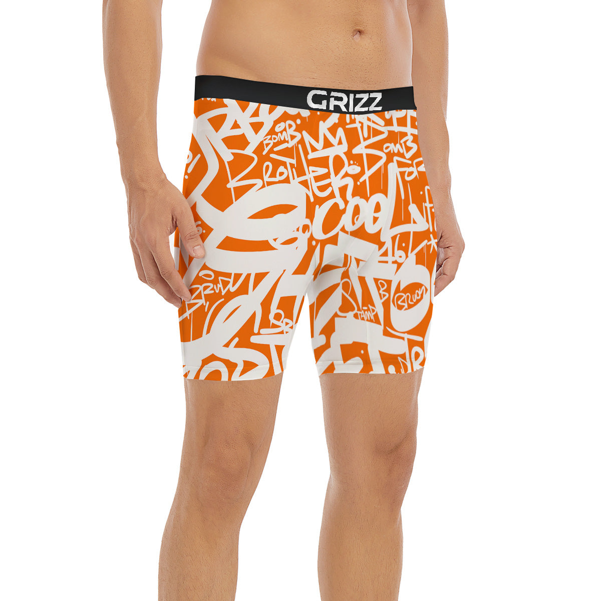 Orange Urban Graffiti Text Print Pattern Boxer Briefs-grizzshop