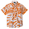 Orange Urban Graffiti Text Print Pattern Button Up Shirt-grizzshop