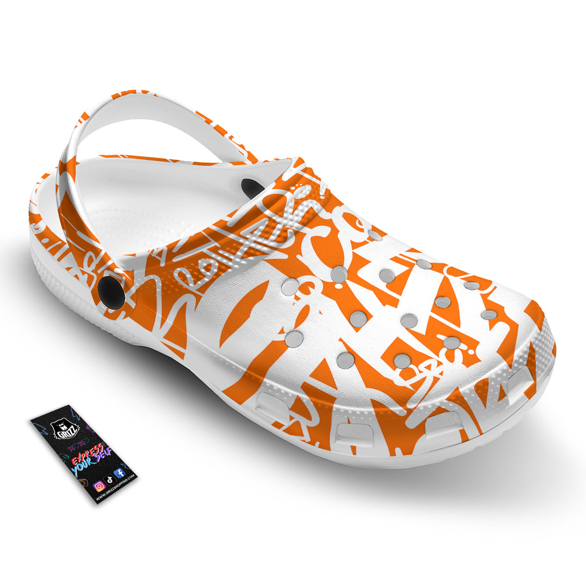 Orange Urban Graffiti Text Print Pattern Clog-grizzshop