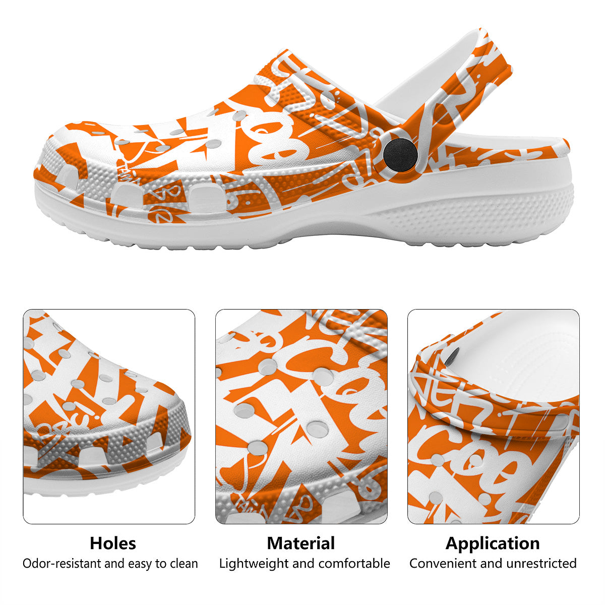 Orange Urban Graffiti Text Print Pattern Clog-grizzshop