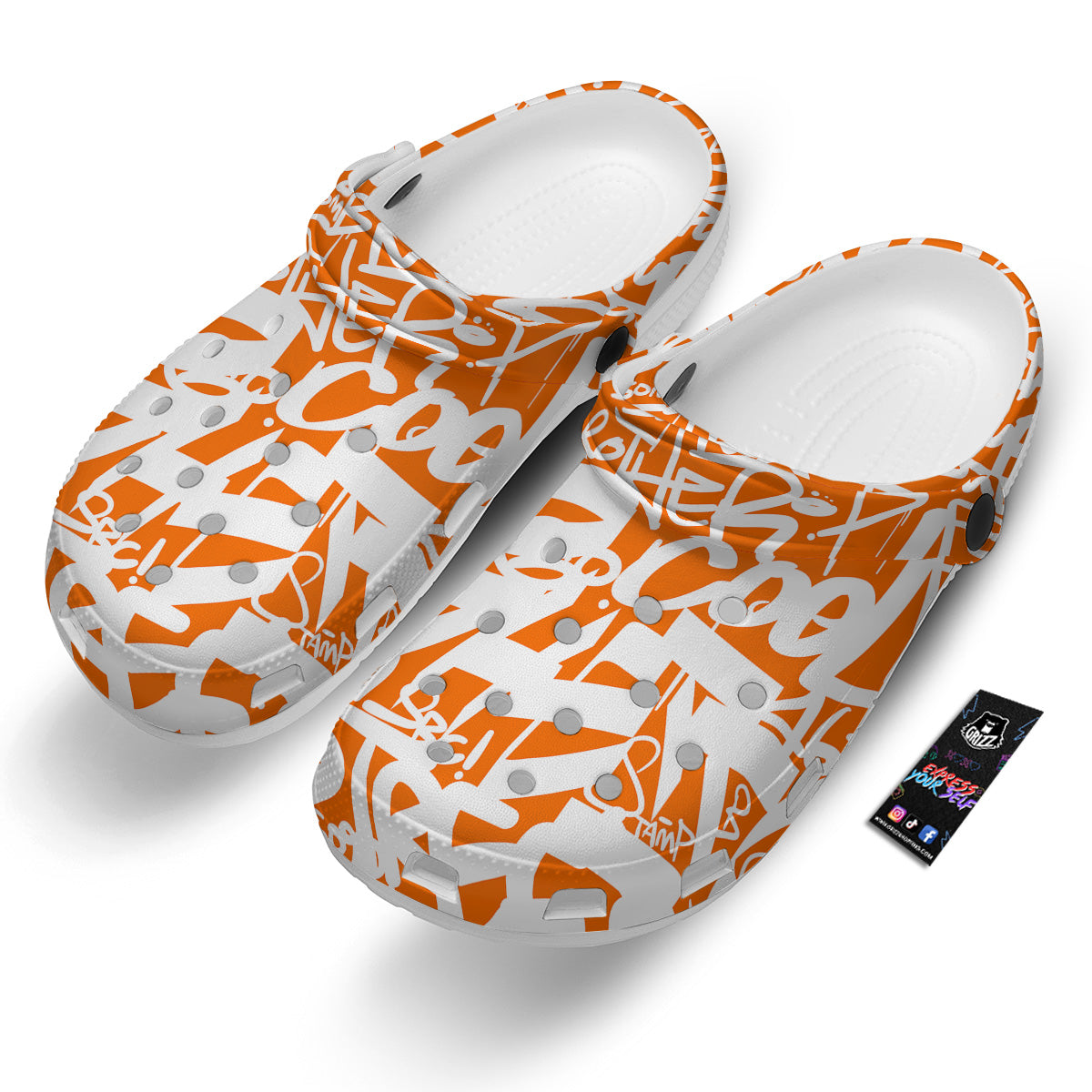 Orange Urban Graffiti Text Print Pattern Clog-grizzshop