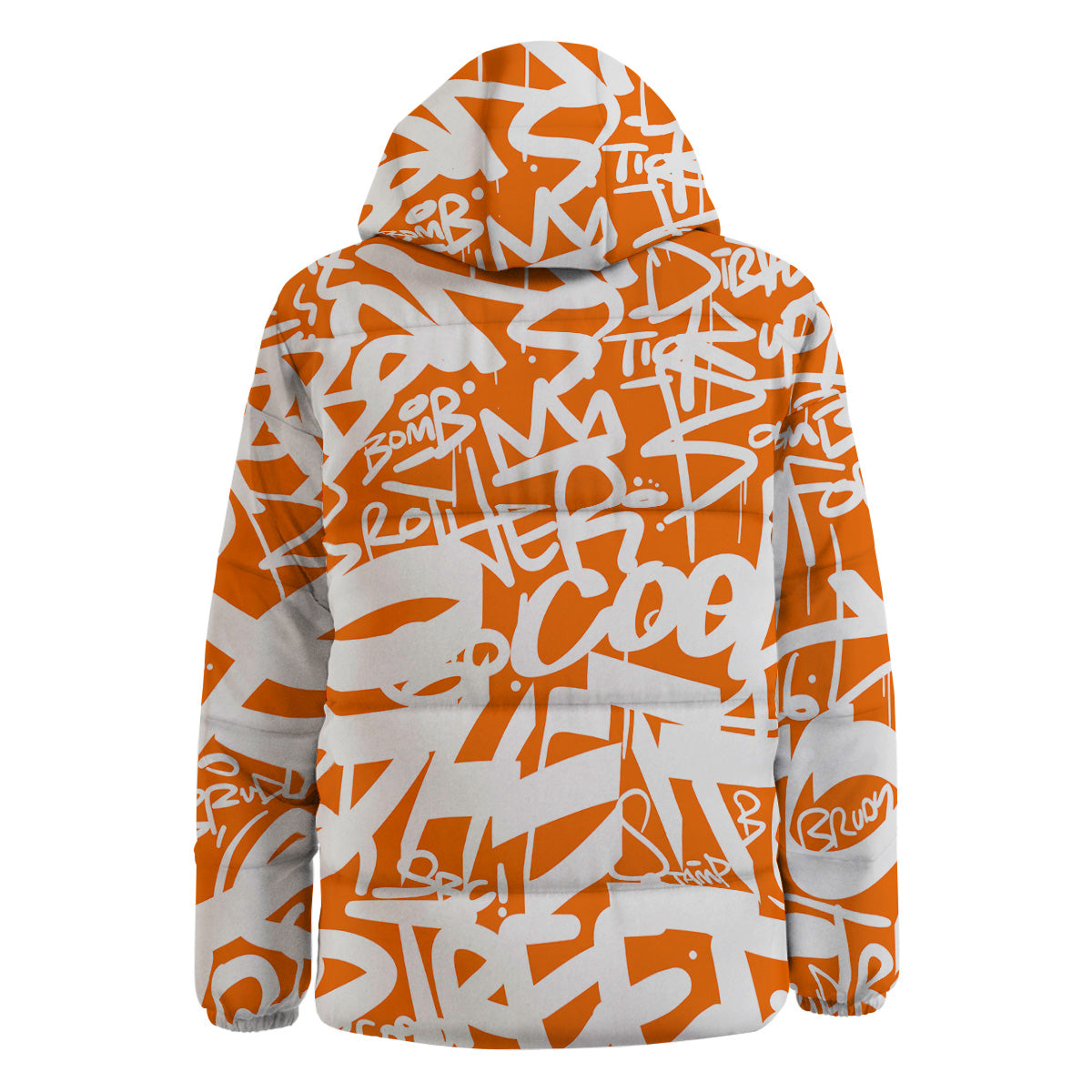 Orange Urban Graffiti Text Print Pattern Down Jacket-grizzshop