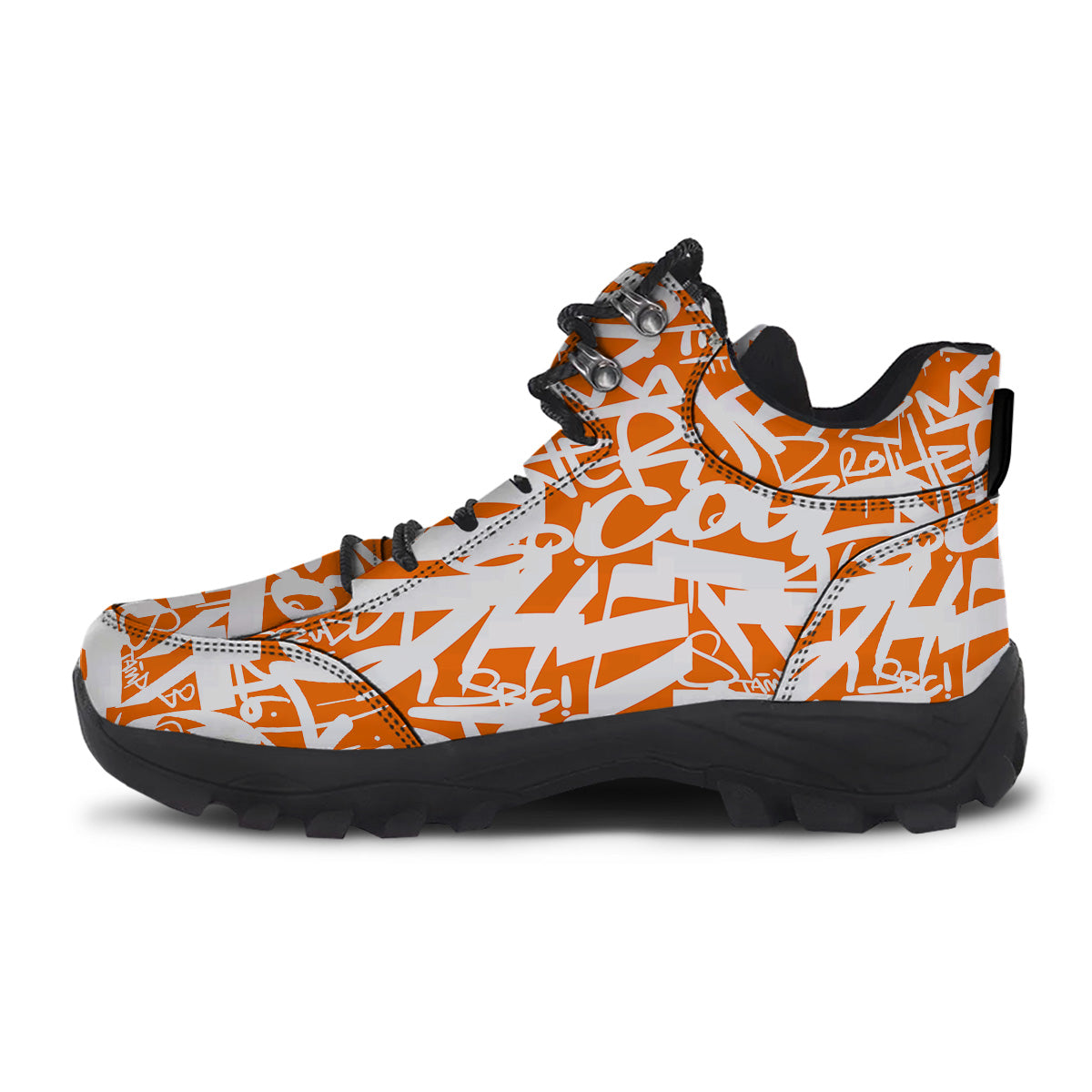 Orange Urban Graffiti Text Print Pattern Hiking Shoes-grizzshop