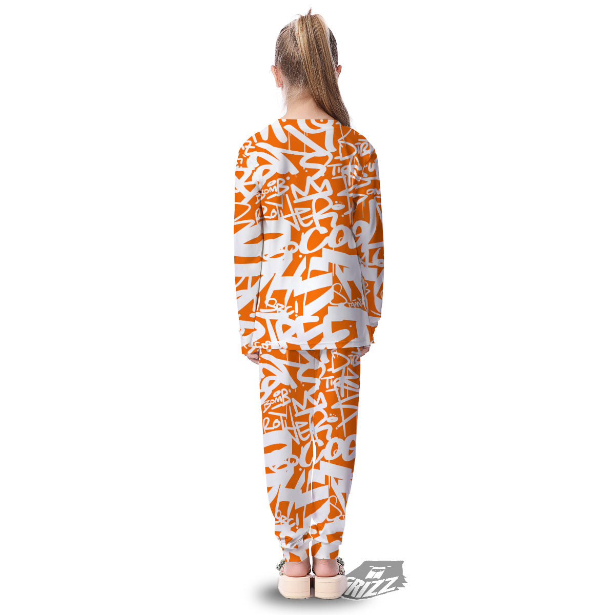 Orange Urban Graffiti Text Print Pattern Kid's Pajamas-grizzshop
