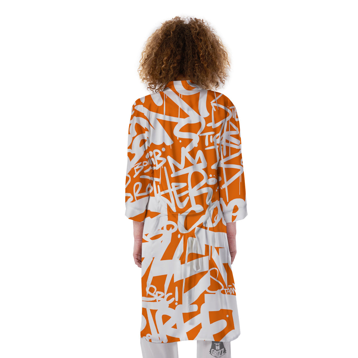 Orange Urban Graffiti Text Print Pattern Kimono-grizzshop