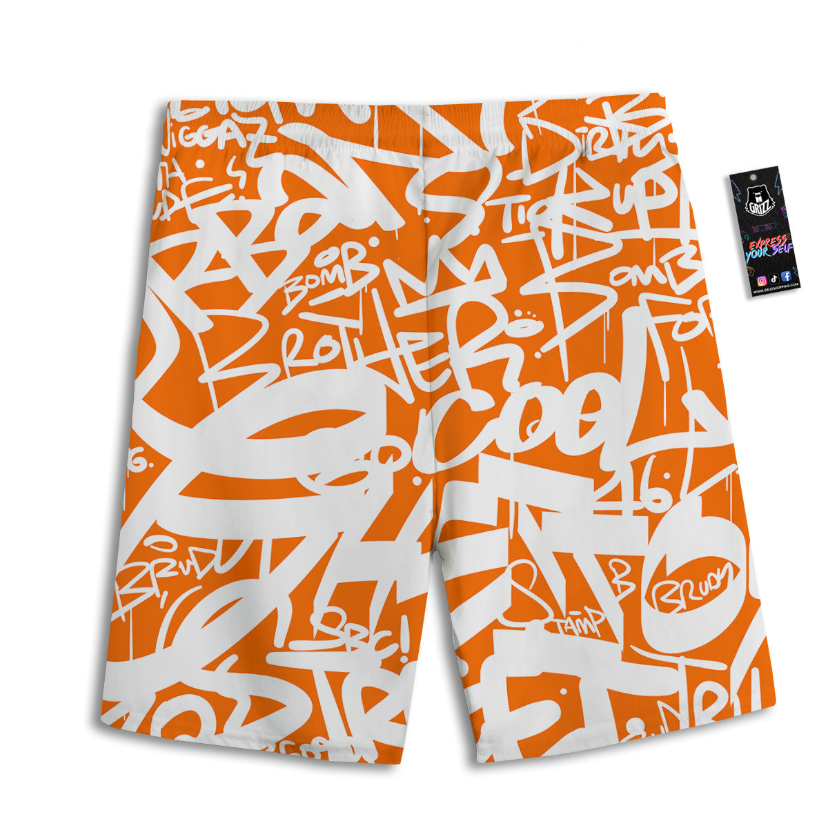 Orange Urban Graffiti Text Print Pattern Men's Athletic Shorts